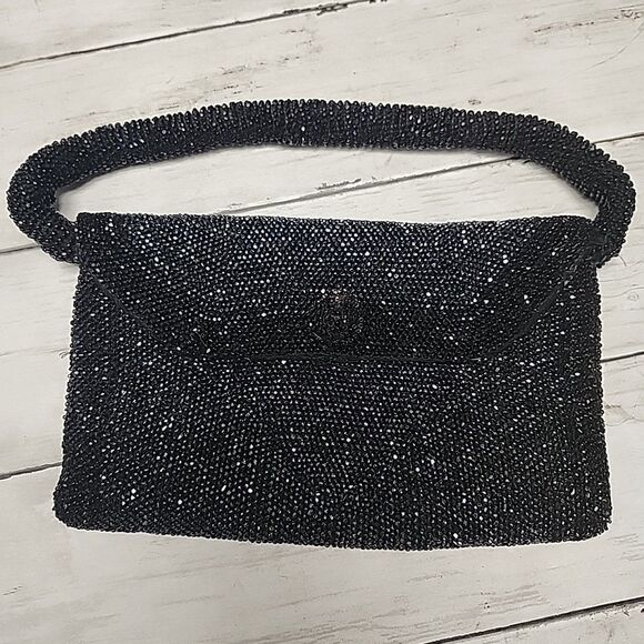 Unbranded Handbags - Vintage Black Beaded Sparkling Small Clutch Bag Purse Handbag